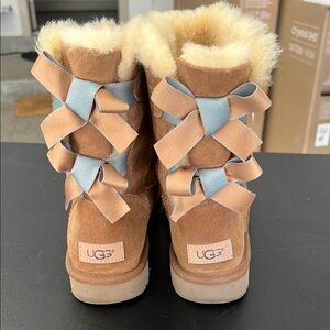 UGG Brown Boots with Blue Bows no box